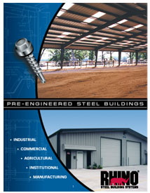 Photo of the cover of the RHINO Steel Building Systems color brochure