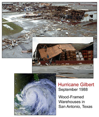 Wood-framed warehouses destroyed by Hurricane Gilbert