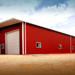 Red and white steel workshop building