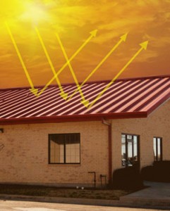 Cool-coated steel roof panels for metal buildings reflect heat