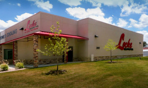 RHINO commercial steel building with stucco and stone trim in Denton, Texas.