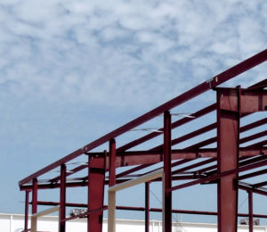 Photo of a RHINO steel building under construction.