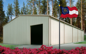 steel buildings in Georgia with state flag