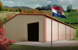 metal buildings in Missouri with state flag