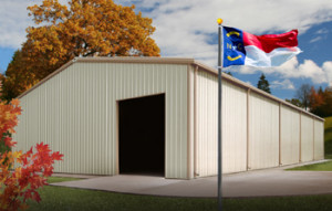 metal buildings in North Carolina with state flag
