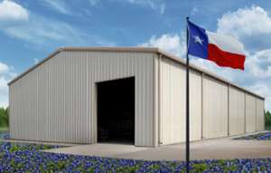 Steel Buildings in Texas with state flag