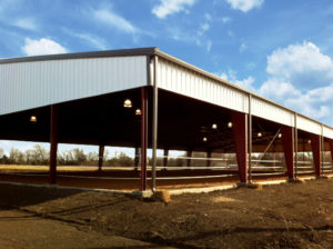 Photo of a RHINO horseback riding arena with a dirt floor.