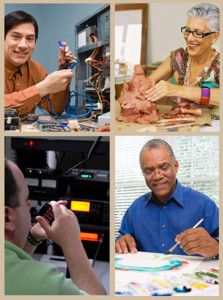 A collage of hobbies you could enjoy in a steel building backyard hobby house or radio shack