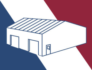 Drawing of a roomy metal garage/storage building.