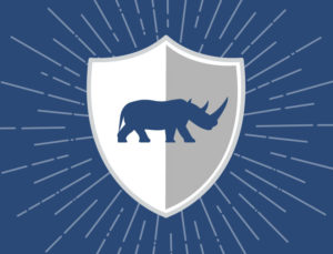Iconic image of a shield emblazoned with a rhino, depicting the extra protection provided by RHINO steel buildings.