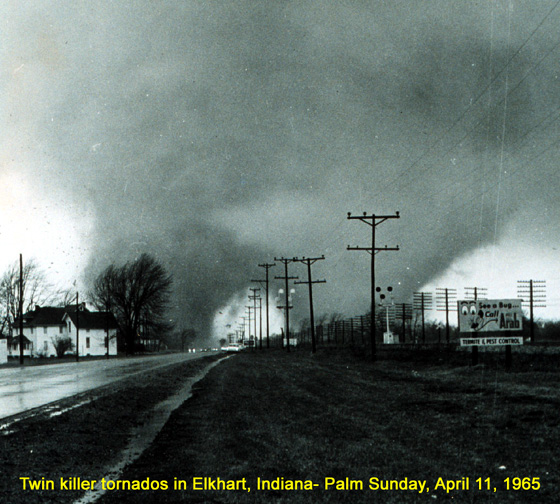 Twin tornadoes in Elkhart Indiana in 1965