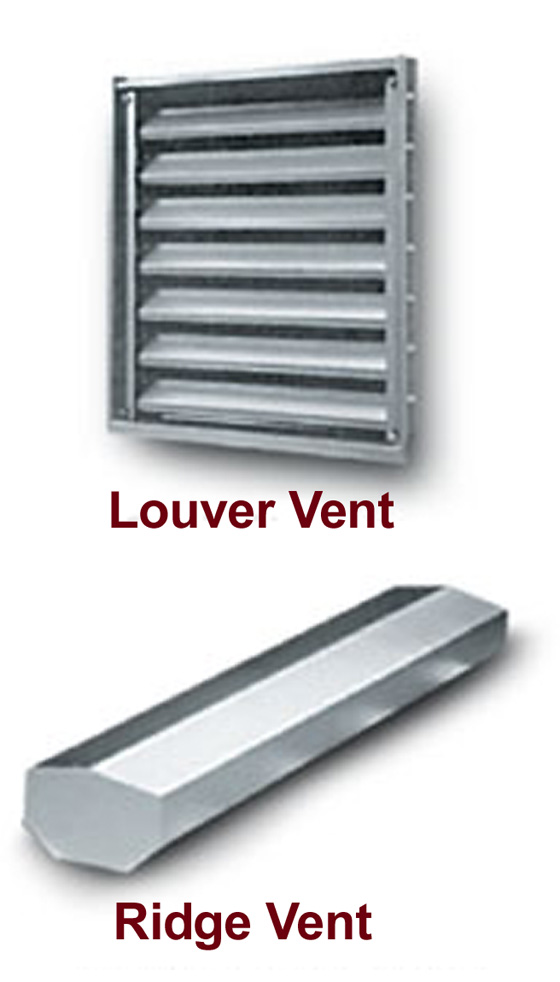 illustration of louvered vents and ridge vents for metal buildings