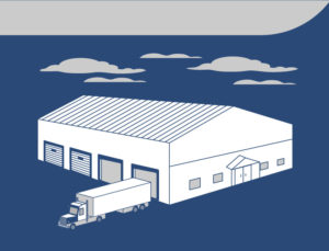Drawing of a warehouse with multiple overhead doors.