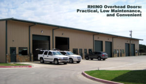 Photo of a RHINO steel building with multiple overhead doors.