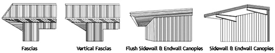 Illustration of various fascias available for RHINO Steel Buildings