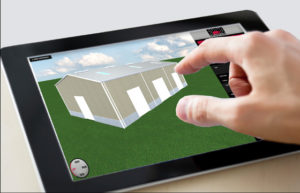 Man using RHINO's 3-D Online Design Tool to create his own building design.
