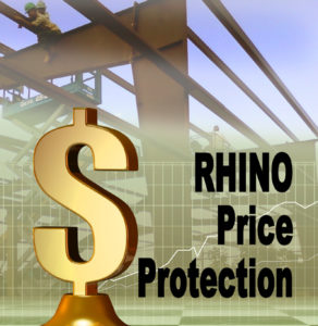 Dollar sign image over a steel framing photo showing RHINO's price protection policy.