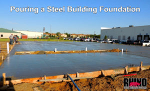 Photo of a slab foundation under construction.