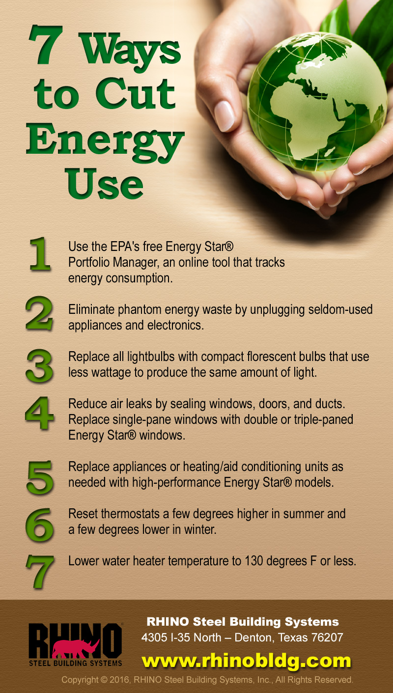 Infographic with seven tips on lower energy use.