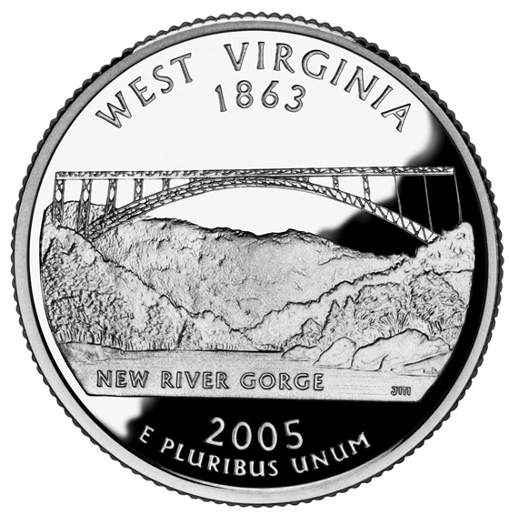 West Virginia Quarter depicts the all-steel New River Gorge Bridge