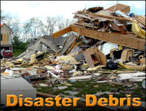 Photo of a huge pile of building debris left after a natural disaster