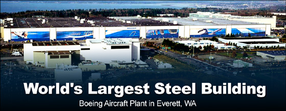 Arial photo of the world's the Boeing Plant- the world's largest steel building