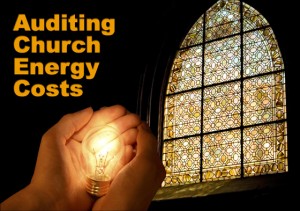 Hands hold a glowing light bulb before a church window