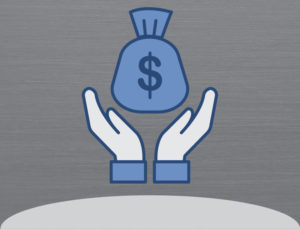 Icon of hands reaching for bag of money, indicating metal building savings.