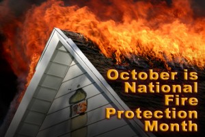 Photo of a roof on fire with the headline: "October is National Fire Protection Month"