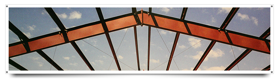 close-up of steel building framing