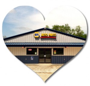 Heart-shaped photo of a steel building used as an NAPA auto parts store