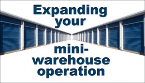 Blue-doored self storage units with the caption "Expanding Your Mini-warehouse Operation"