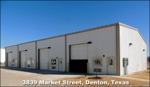 Large four-bay industrial metal building in the RHINO Business Park in Denton, Texas