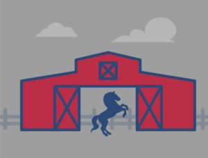 Icon depicting metal horse barns.