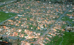 Arial photo of the devastation caused y Hurricane Andrew.