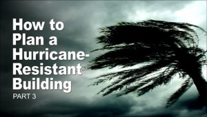 Fierce winds bend palm fronds before wicked-looking storm clouds in part 3 of Hurricane-resistant buildings