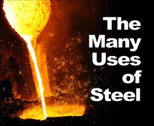 Huge vat of hot steel being poured out in a steel factory