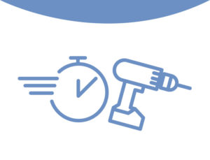 Icon depicting the faster construction of a metal building kit.