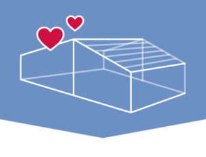 Graphic depiction of a steel building with hearts.