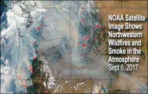 NOAA satellite image captures the wildfires and resulting smoke across the northwestern U.S. on September 6, 2017