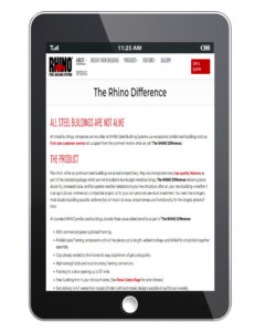 Photo of a smart phone with the RHINO Difference page displayed.