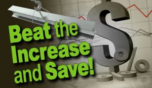 graphic depicting saving money on steel building with text- "Beat the Increase and Save!"