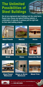 infographic shows the different exterior building possibilities available for a steel building