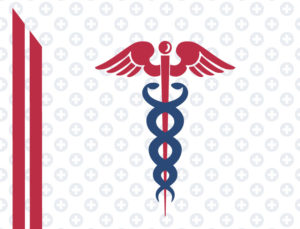 Medical caduceus emblem indicating steel structures for pharmacies and medical buildings.