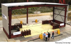 a gigantic hydraulic table tests the performance of steel buildings in earthquakes