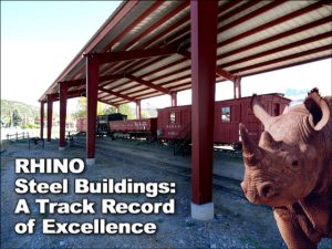  A RHINO steel building covers tracks at a train museum