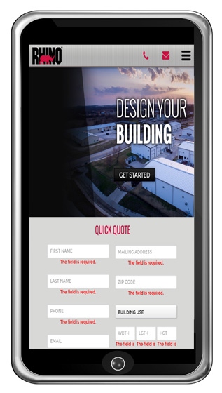 Photo of the RHINO online quote form on a smart phone.