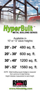 chart showing the sizes available in the RHINO HyperBuilt Series