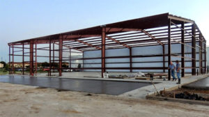 Photo of a RHINO steel framed building during construction.