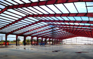 Photo of a RHINO clear span warehouse framing.
